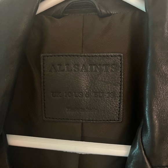 AllSaints Elva Leather Biker Jacket Size 6 Black - Picture 5 of 6